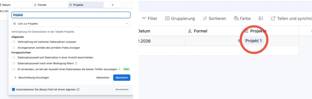 Verknüpfte Tabellen in Airtable mit relationaler Datenstruktur